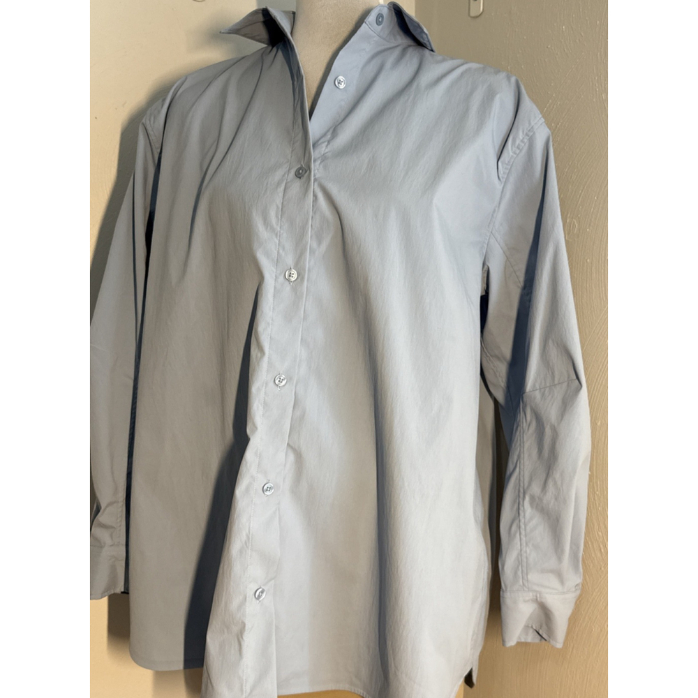 ATHLETA heron blue oversized Performance Poplin long sleeve button up shirt Med